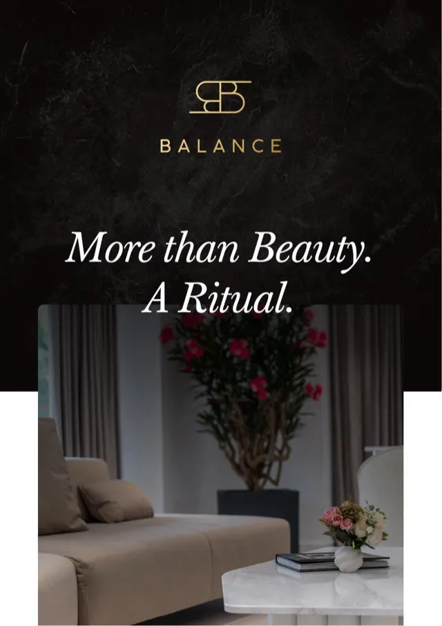Coperta meniului de servicii Balance — „More than Beauty. A Ritual."