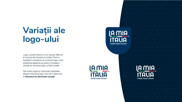 Variațiile logo-ului La Mia Italia — pe emblemă albastră și fără fundal