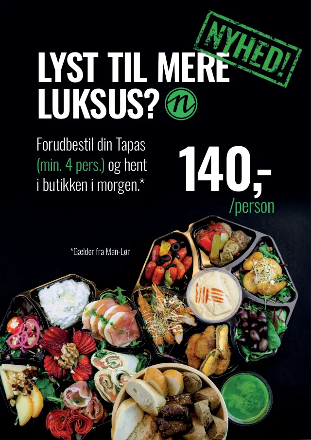 Poster A4 Nadias — ofertă de tapas „Lyst til mere luksus?", pregătit de tipar